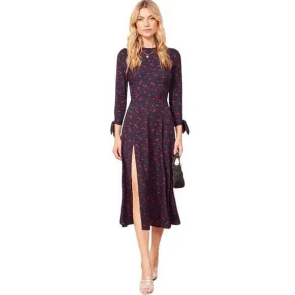 Reformation Dresses & Skirts - NEW Reformation Zelda Anaheim Poppy Midi Long Sleeve Slit Dress size 8 #1539